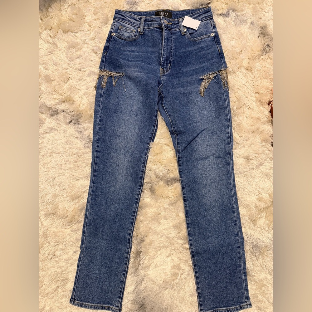 AKIRA Denim Skinny Jeans with Chain Detail